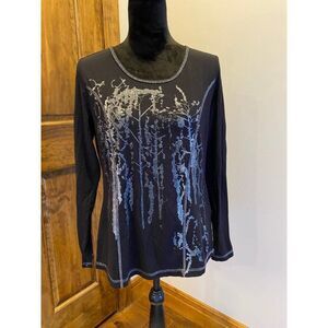 Women’s  Blouse Size Large Black Pullover w/ Silver Accents Sparkly Festive